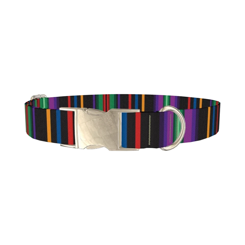 Bold Black Stripe Dog Collar - metal silver