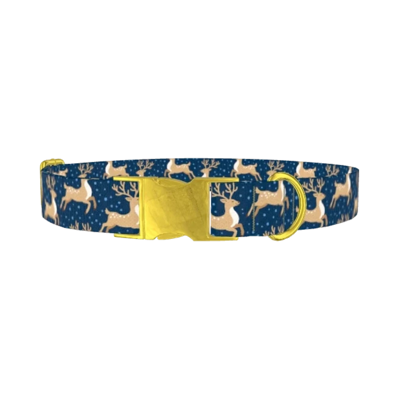 Christmas Reindeer Dog Collar - metal gold