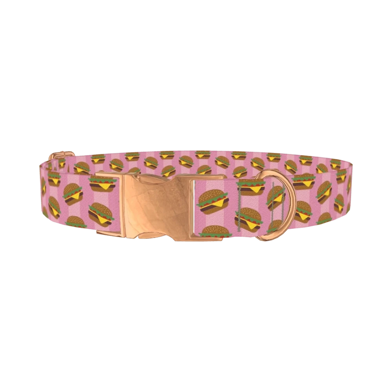 Burger Print Dog Collar - metal rose gold