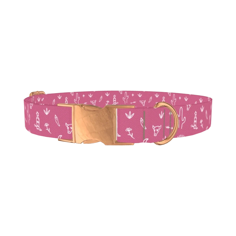 Pink Southwestern Dog Collar - metal rose gold