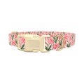 Pink Tulip Blossom Dog Collar - plastic silver