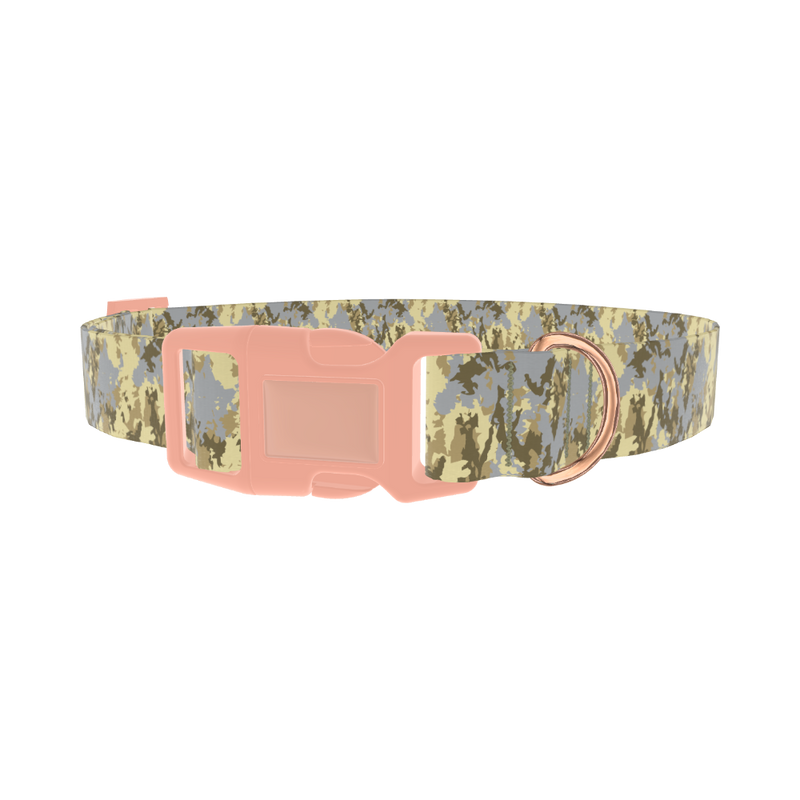Yellow Grey Camo Dog Collar - plastic rose gold