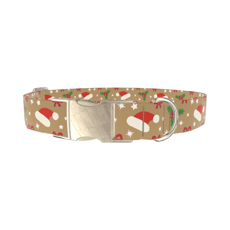 Santa Hat and Holly Dog Collar - metal silver
