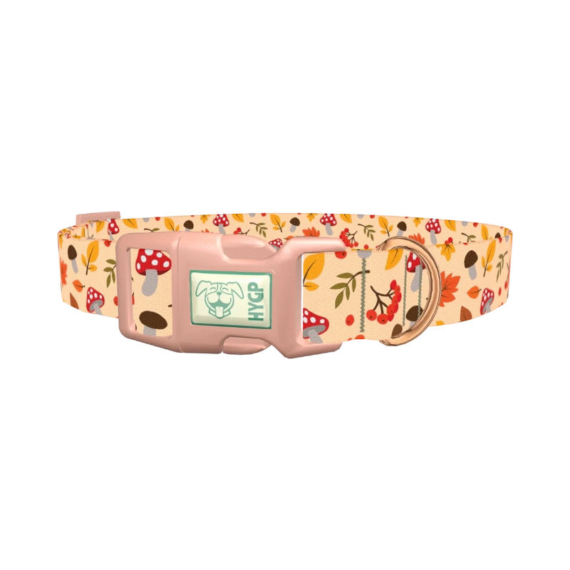 Autumn Leaves and Mushrooms Dog Collar - plastic rose gold