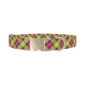 Colorful Plaid Dog Collar - metal silver