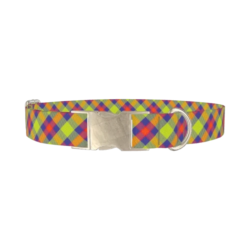Colorful Plaid Dog Collar - metal silver