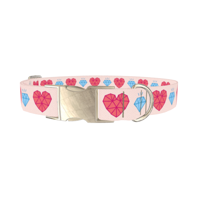 Geometric Diamond Heart Dog Collar - metal silver