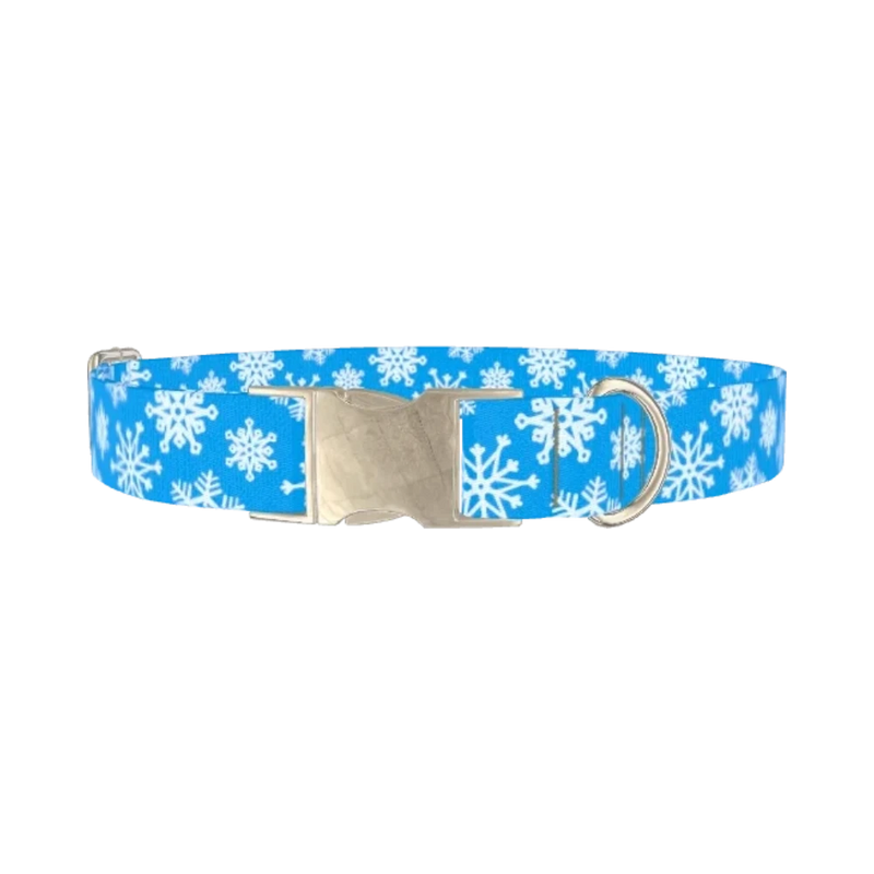 Blue Festive Snowflake Dog Collar - metal silver