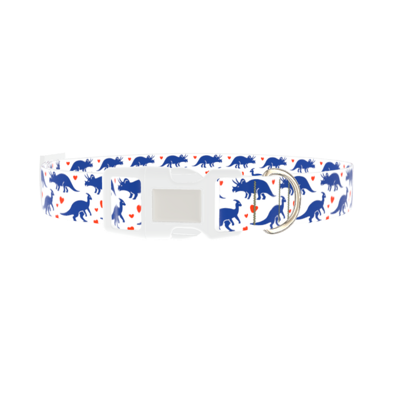 Dinosaur Heart Dog Collar - plastic silver