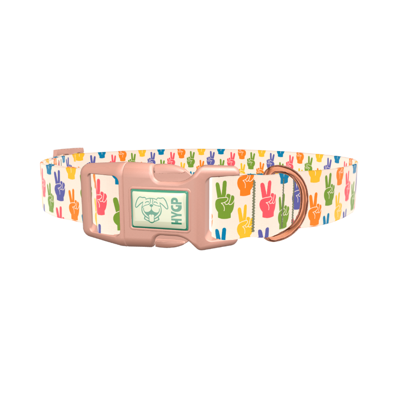 Peace Sign Pattern Dog Collar - plastic gold