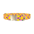 Pink Lemon Pattern Dog Collar - metal silver