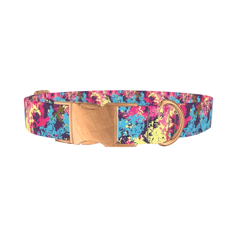 Abstract Paint Splatter Dog Collar - metal rose gold