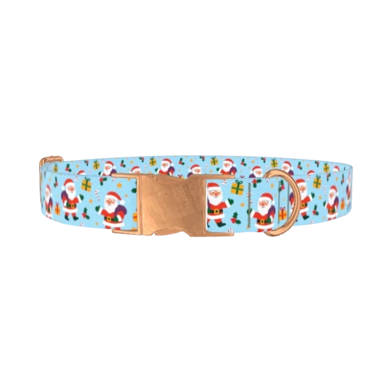 Christmas Santa Stars Dog Collar - metal rose gold
