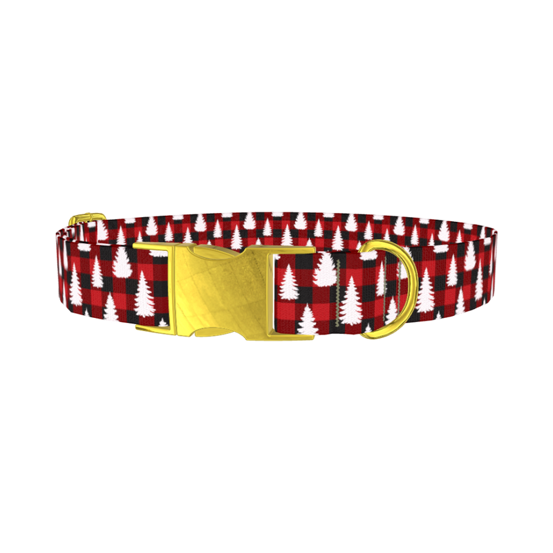 Christmas Plaid Dog Collar - metal gold