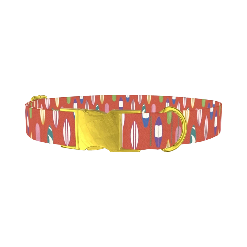 Surfboard Pattern Dog Collar - metal gold