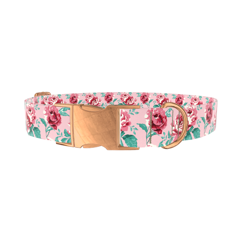 Pink Peony Dog Collar - metal rose gold
