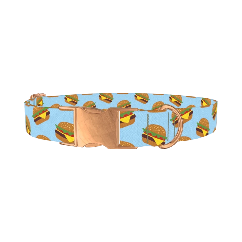 Burger Pattern Dog Collar - metal rose gold