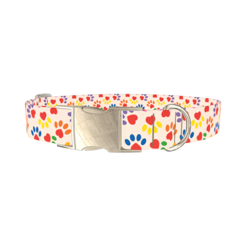 Heart Paw Dog Collar - metal silver