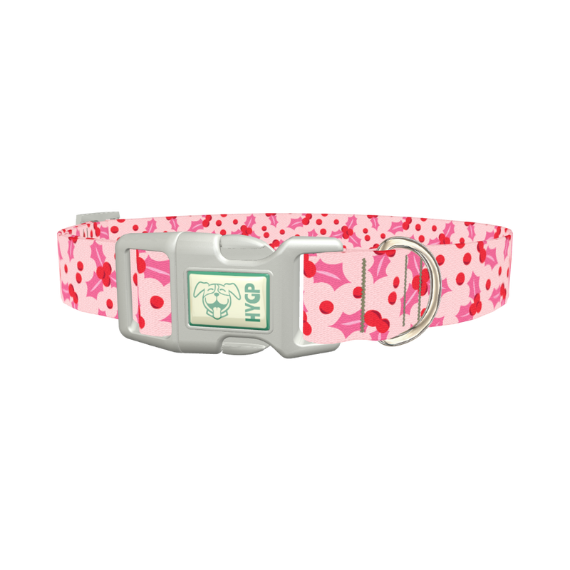 Pink Holly Berry Dog Collar - plastic silver