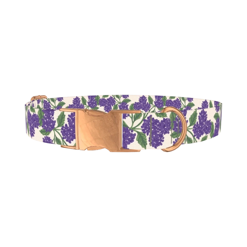 Purple Hydrangea Dog Collar - metal rose gold