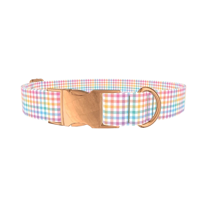 Pastel Gingham Dog Collar - metal rose gold