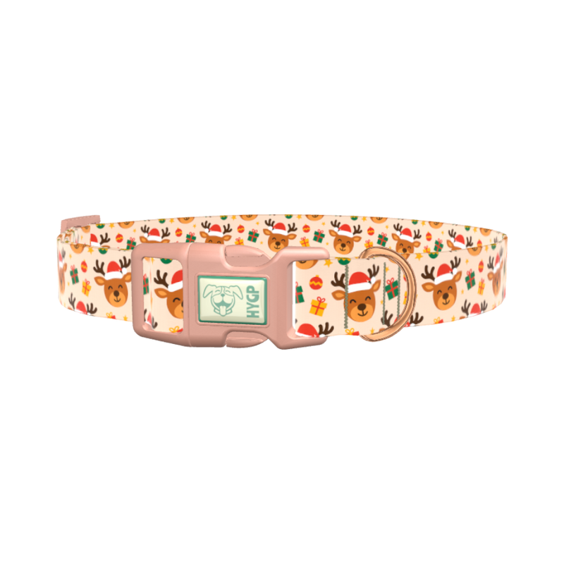Festive Deer Gift Dog Collar - plastic rose gold