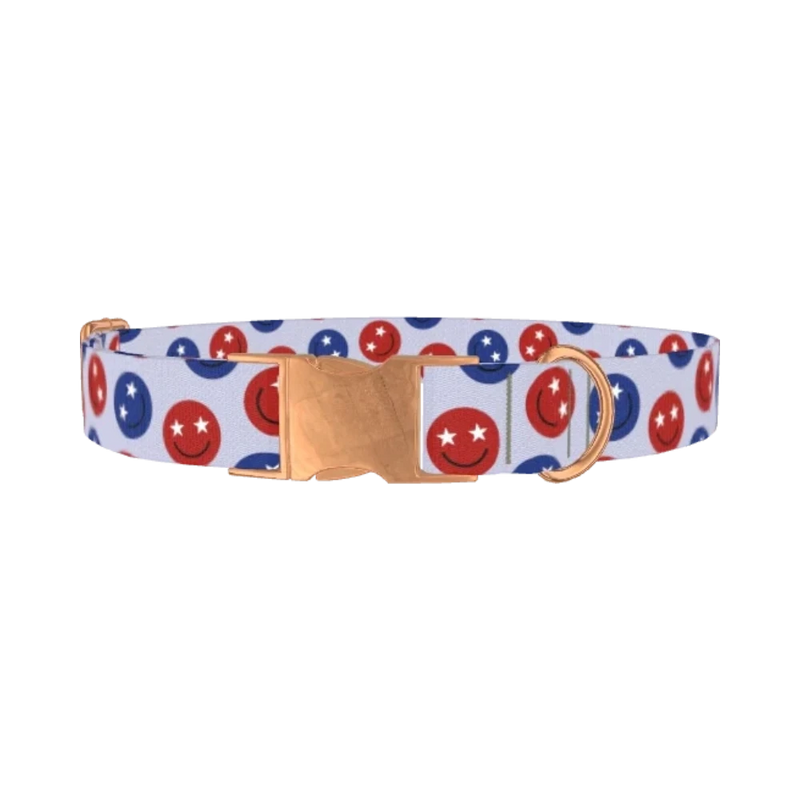 Patriotic Smiley Dog Collar - metal rose gold