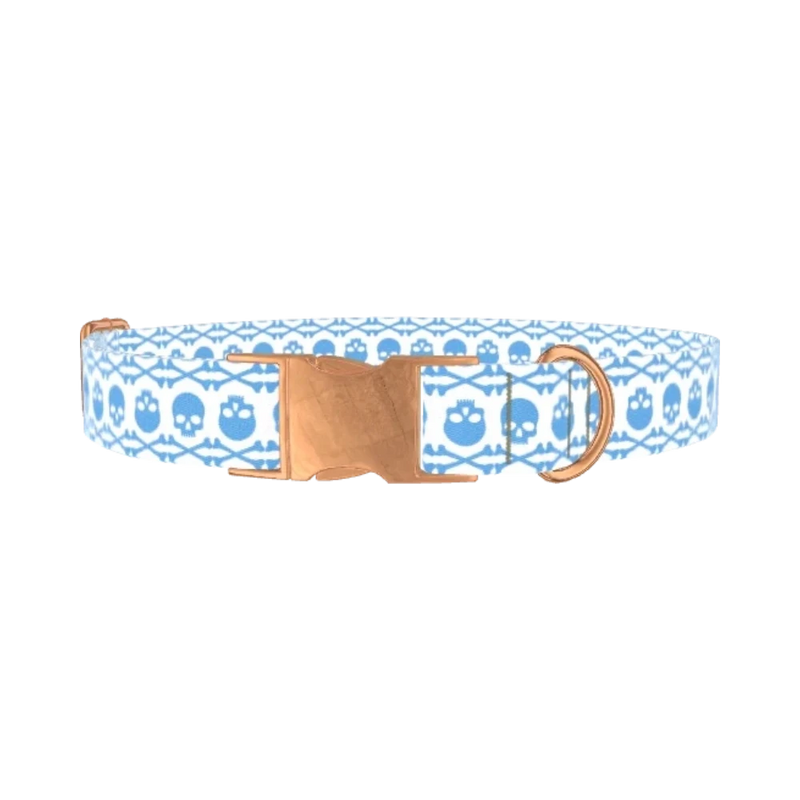 Cyan Skull Pattern Dog Collar - metal rose gold