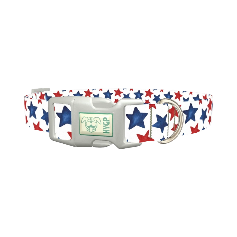 Red Blue Star Pattern Dog Collar - plastic silver