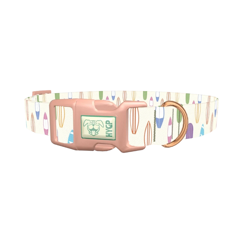 Colorful Surfboard Dog Collar - plastic rose gold