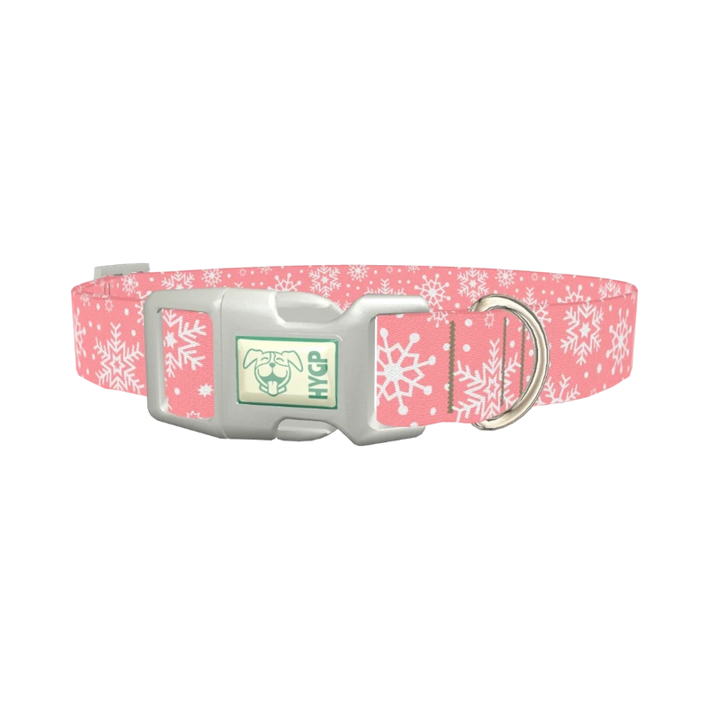 Pink Snowflake Pattern Dog Collar - plastic silver