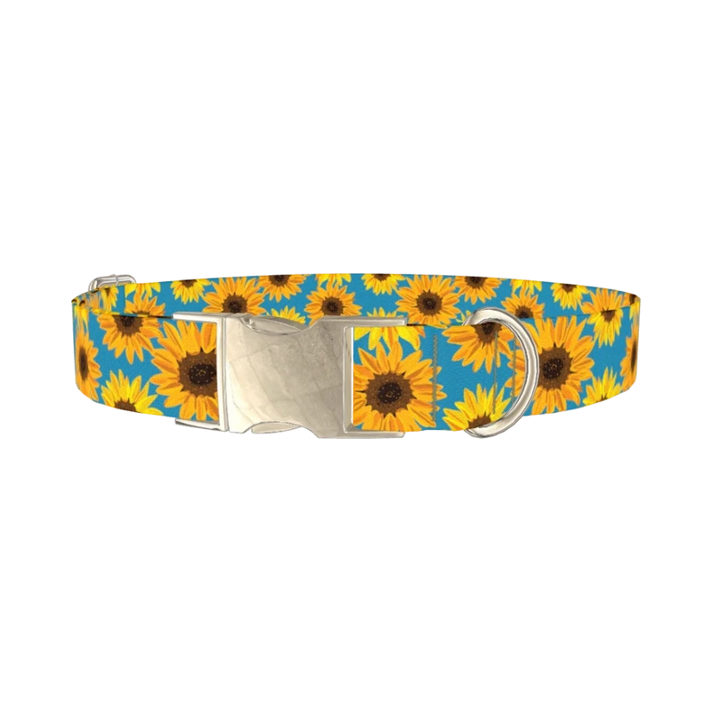 Sunflower Floral Dog Collar - metal silver