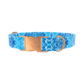 Blue Tie-Dye Swirl Dog Collar - metal silver