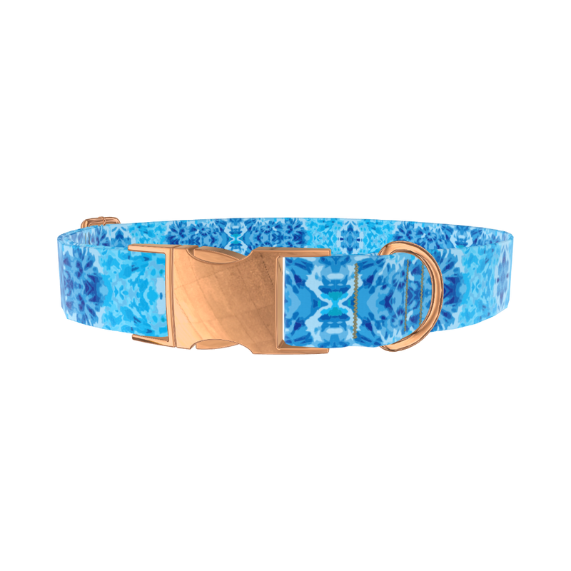 Blue Tie-Dye Swirl Dog Collar - metal silver