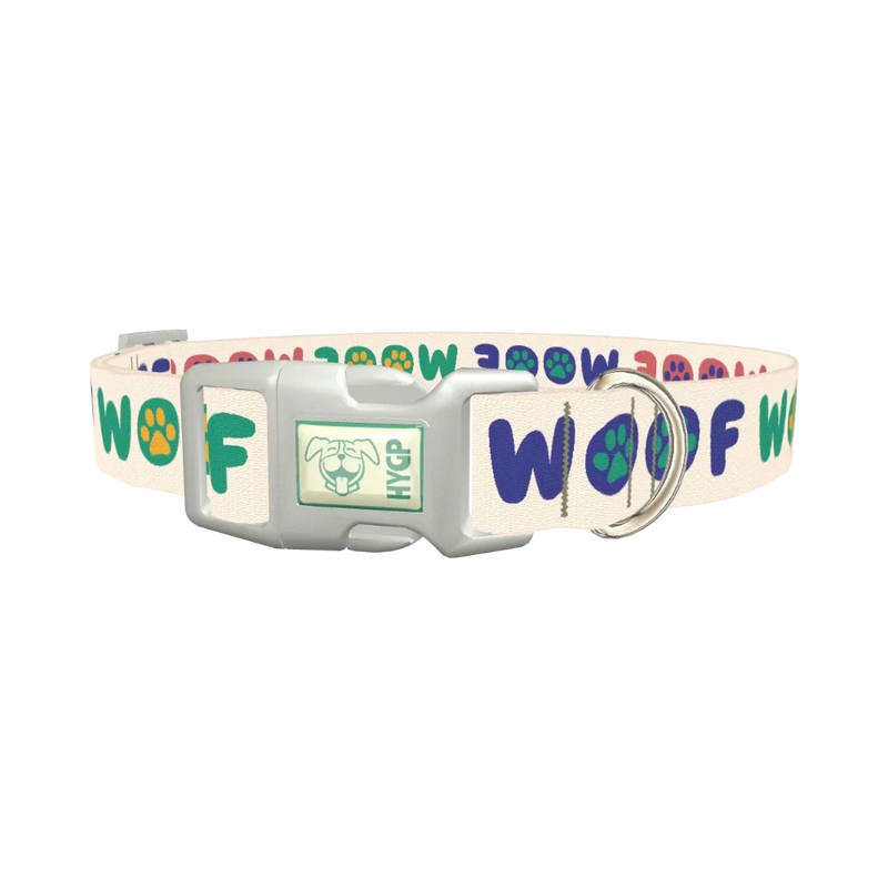 Woof Paw Print Dog Collar - plastic silver