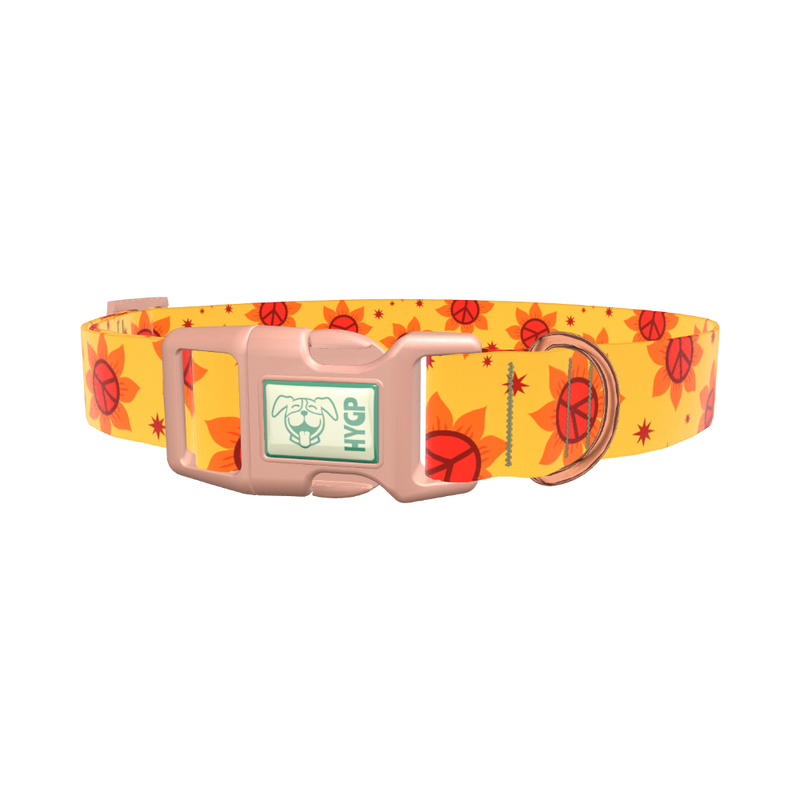 Peace Symbol Sunflower Dog Collar - plastic gold