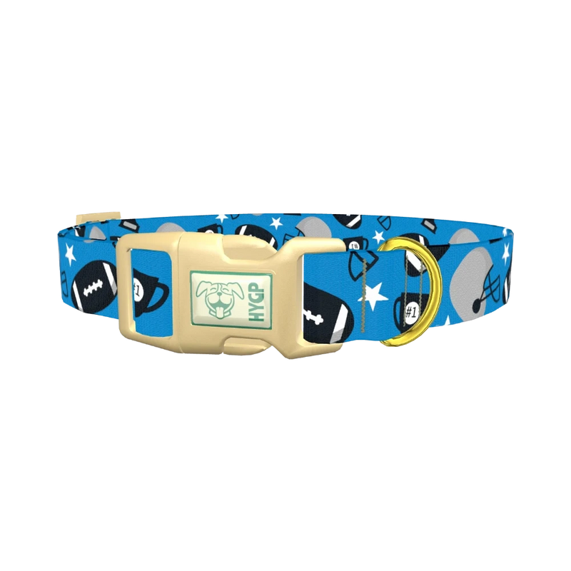 Blue Football Trophy Dog Collar - plastic gold