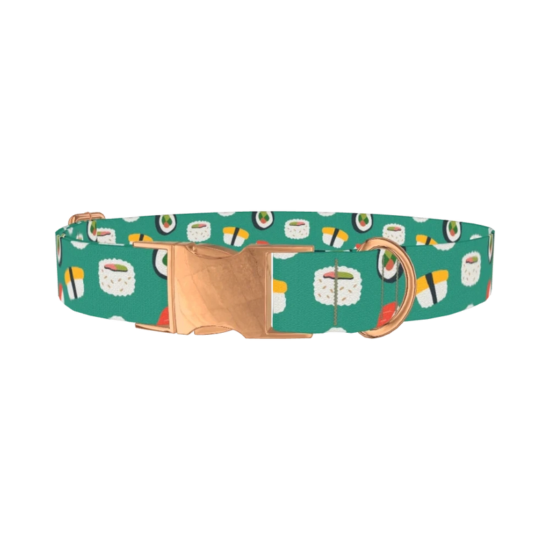 Teal Sushi Roll Dog Collar - metal rose gold