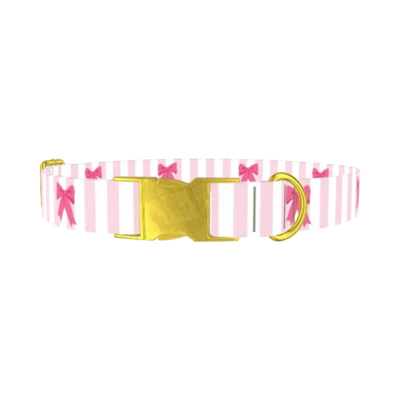 Striped Bow Dog Collar - metal gold