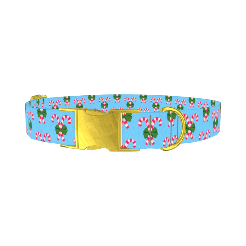 Candy Cane Bow Dog Collar - metal gold