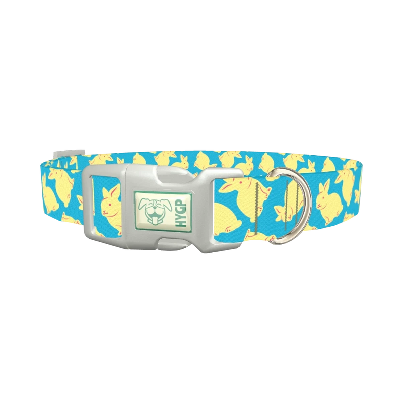 Yellow Bunny Pattern Dog Collar - plastic silver