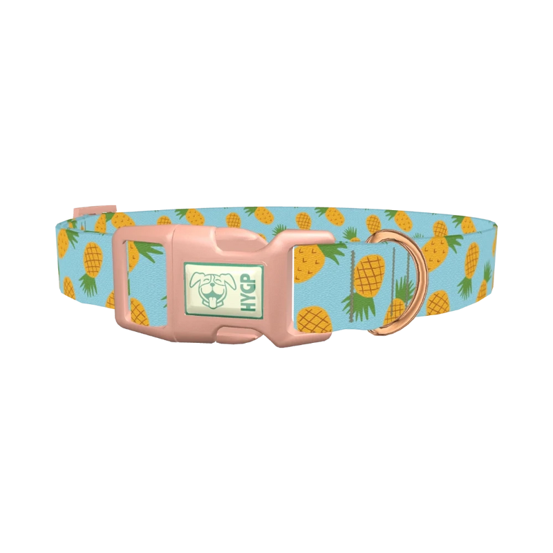 Blue Pineapple Dog Collar - plastic rose gold