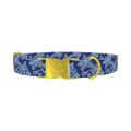 Floral Blue Dog Collar - metal gold
