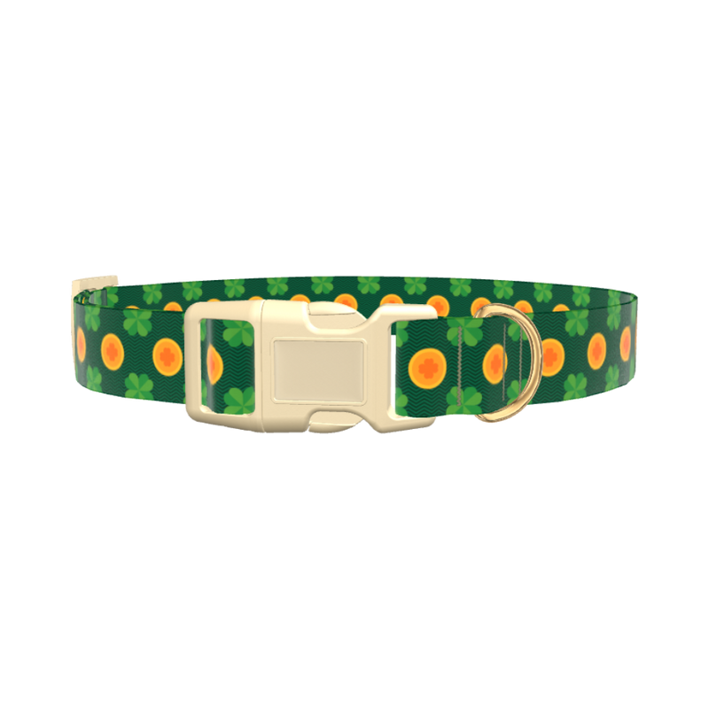 St. Patrick's Clover Coin Dog Collar - plastic silver