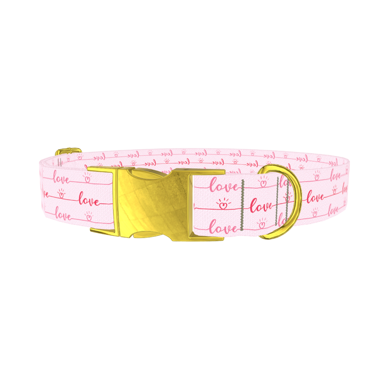 Pink Love Script Dog Collar - metal gold