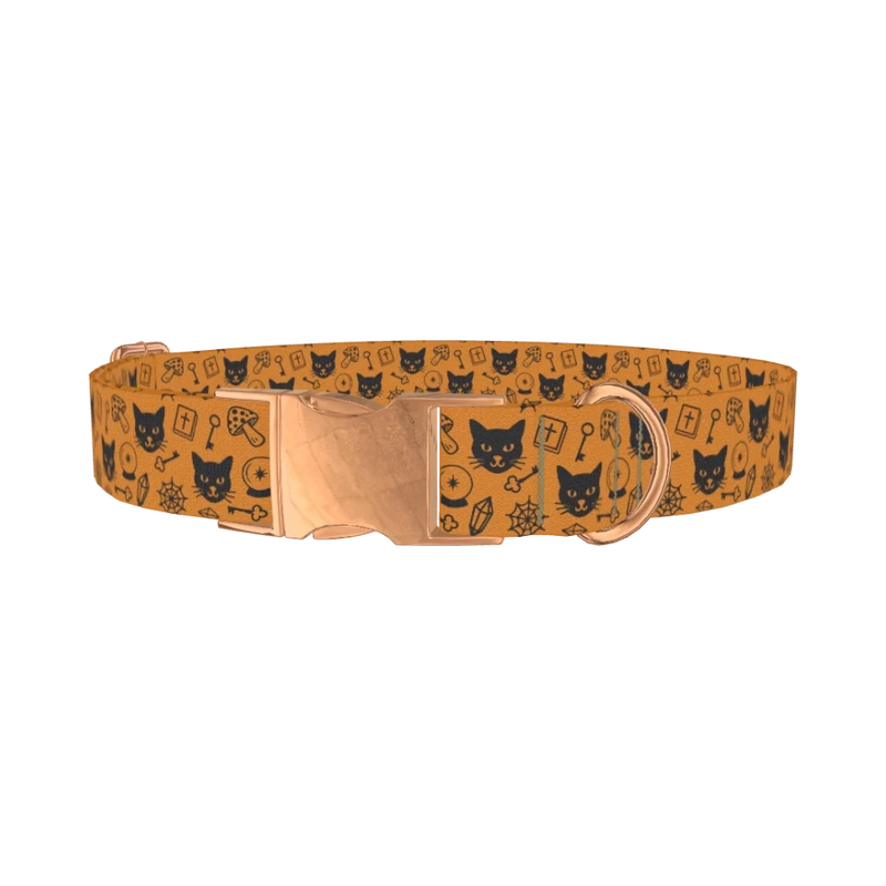 Halloween Cat Pattern Dog Collar - metal rose gold