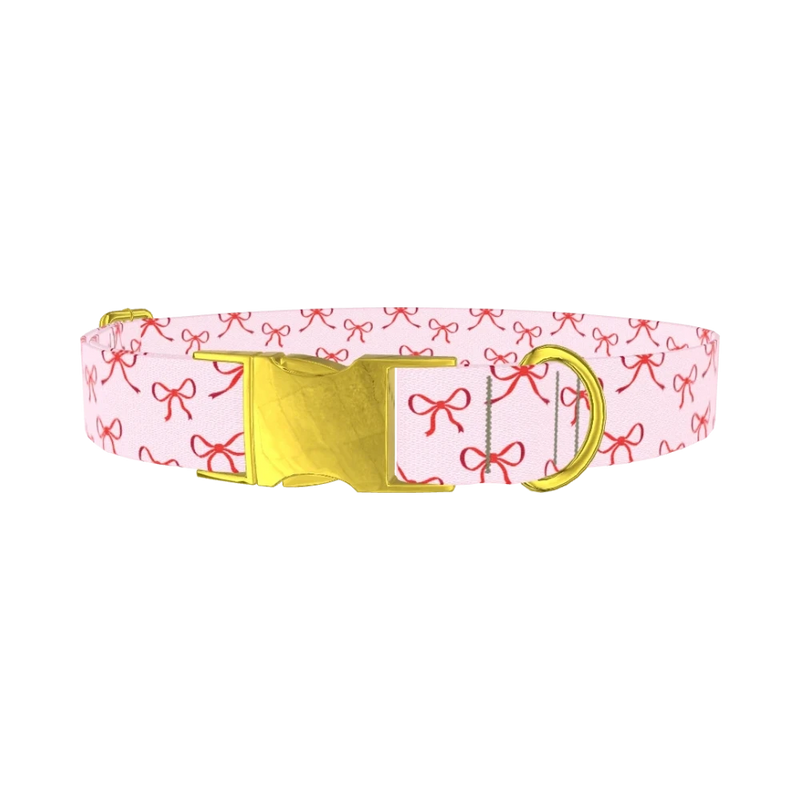 Red Bow Pattern Dog Collar - metal gold
