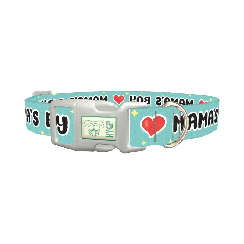 Mamas Boy Heart Dog Collar - plastic silver