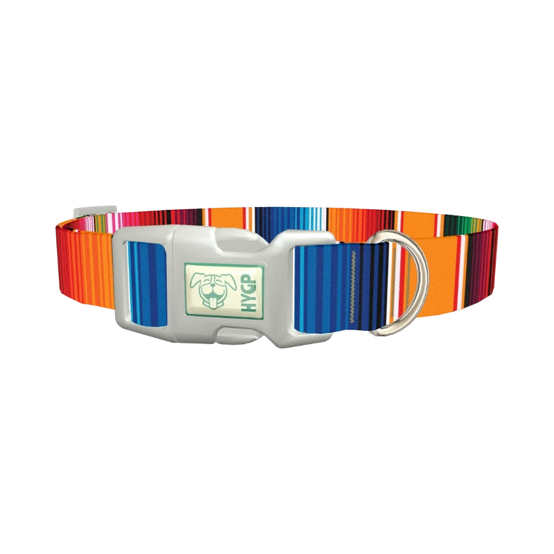 Mexican Textile Stripes Dog Collar - plastic silver