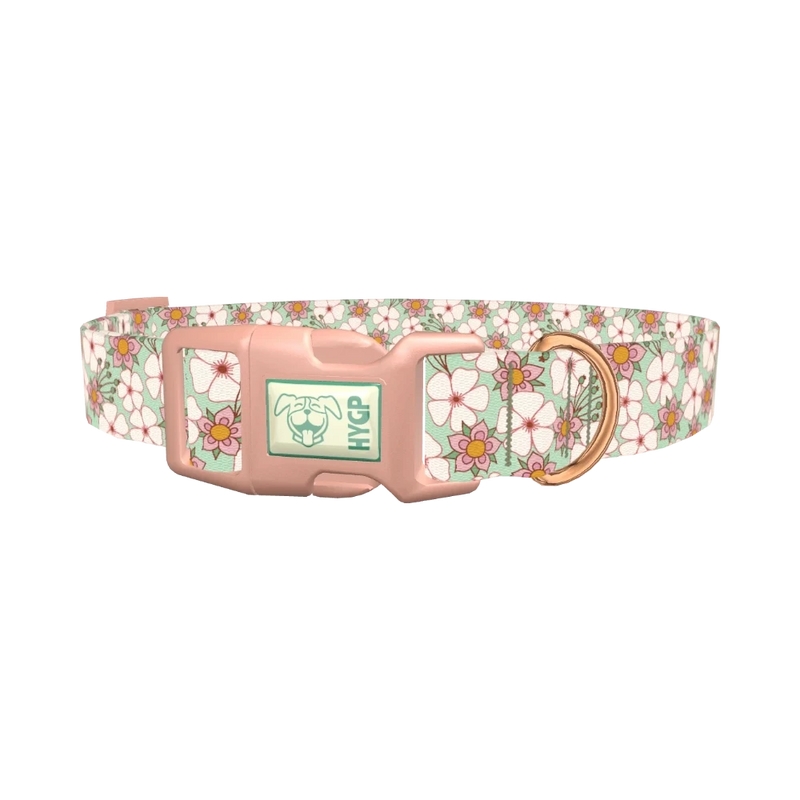 Mint Pink Floral Dog Collar - plastic rose gold